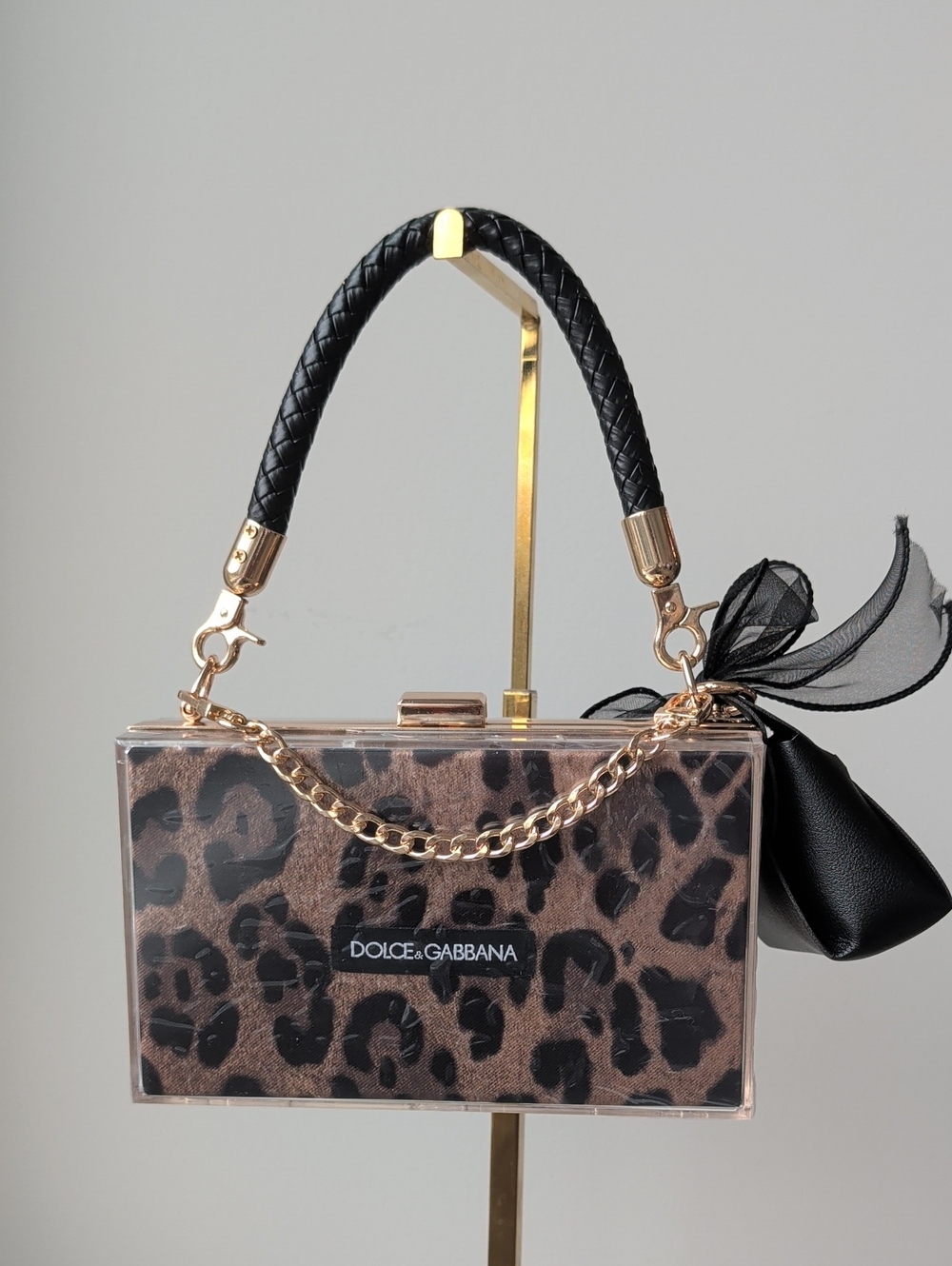 Upcycled Acrylic Novelty  Leopard-Print Box Clutch